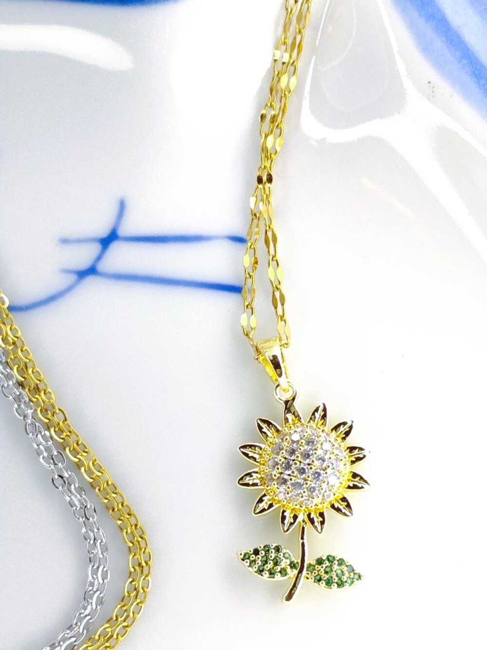 Necklace Gold Rhinestone Costume Sunflower Gold Green Classy Gift Happiness